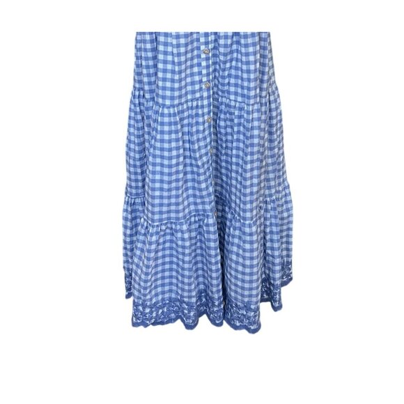 Shabby Chic Gingham Checkered Dress 10 Tiered Button Front Peasant Cottagecore - Picture 3 of 8